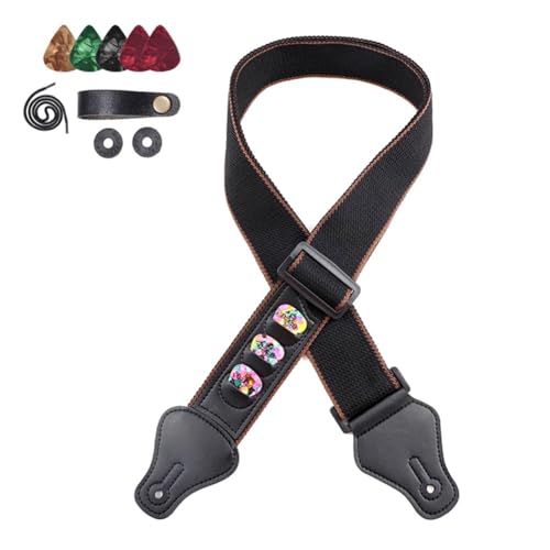 FASE Guitare Folk Guitare éLectrique Basse Sangle en Pur Coton avec -Noir - Les Beatles, Paul McCartney, John Lennon, RIngo Starr, George Harrison FASE Guitare Folk Guitare éLectrique Basse Sangle en Pur Coton avec -Noir