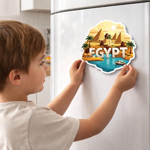 Image of Naxon Egypt Country Pyramids Theme Souvenir Wooden Fridge Magnet | Pyramid, Sphinx & Ancient Egypt Design 3x3 Inch Refrigerator Magnet for Kitchen & Home Decor | Travel Gift from Egypt | Pack of 1