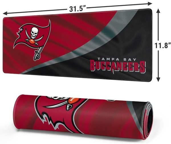Skinit Large Gaming Mouse Pad - Officially Licensed Tampa Bay Buccaneers Design with Stitched Edges, Waterproof, Non-Slip Rubber Base, Desk Mat for Keyboard & Mouse, 31.5" x 11.8" inches