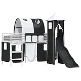 HFXHIJXQ Hochbett Klappbett Metall weiß/schwarz 194x105x116 cm mit Rutsche Turm Spielvorhängen kompakt für Kinderzimmer Gästezimmer
