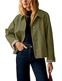 Dqbeng Womens Short Trench Jacket Plaid Lining Button Front Lightweight Classic Casual Outerwear with Pockets (Green-L)