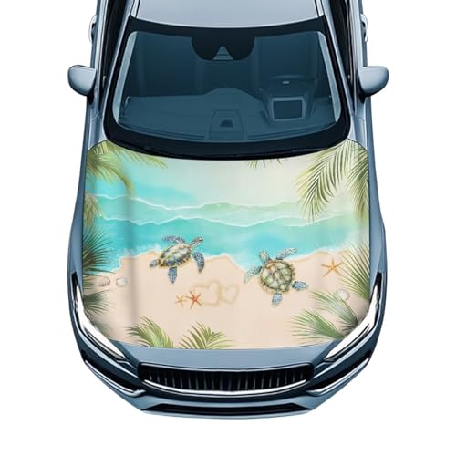 Image of Car Hood Cover Protector,Dust-Proof Wear-Resistant Breathable Print Polyester Hood Covers for Cars,Decoration Universal Car Accessories Sea Turtle