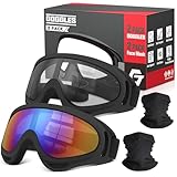 YENPK Dirt Bike Goggles, 2-Pack Motorcycle ATV Goggles Anti-Impact Motocross Ski Windproof Racing Glasses UV Protection Dust-Proof, with 2 Face Mask (Clear Lens + Color Lens)