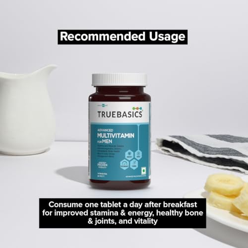 Image of TrueBasics Advanced Multivitamin For Men (90 Tablets) | With Ashwagandha, Gokhru & Kawach, Vitamin D3 and Multiminerals | For Immunity, Energy, Strength & Stamina