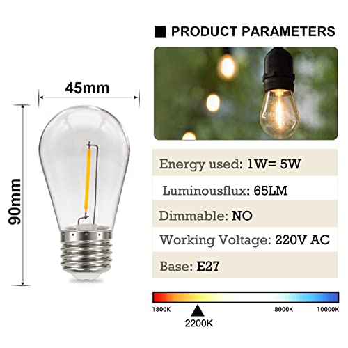 Suncan S14 E27 Edison LED Light Bulb, Vintage Filament Filament Bulb, Clear Plastic, Warm White, 360° Beam Angle - Image 4