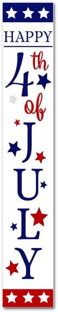Geroclonup 20x160CM Tall Happy 4th Of July Welcome Vertical Signs For Front Door Porch Standing Hanging Wooden Patriotic Independence Day Stars Sign Wall Decor For 4th Of July Flag Decoration