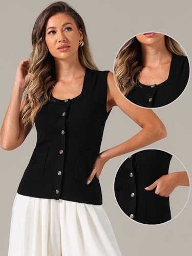 Image of Allegra K Sweater Vest for Women's Summer Casual Button Ribbed Sleeveless Knitted Tank Top