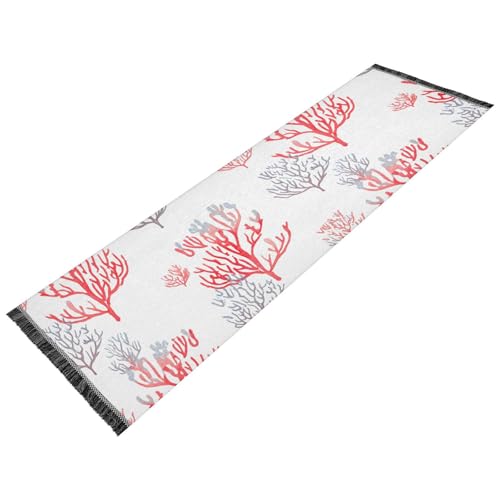 Watercolor Pink Reef White Runner Rug for Hallways Kitchen Rugs Washable Rug for Laundry Entryway Bedroom 72 * 23.5 in