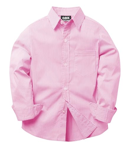 QBK Boys' Long Sleeve Button Down Shirts Oxford Dress Shirt Boys Striped Shirt for 2T-16 Years