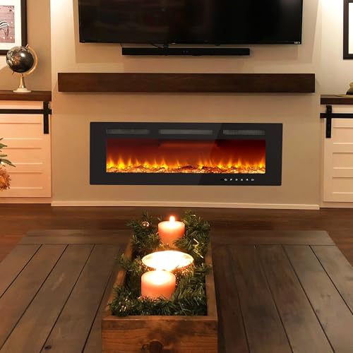 40 Inch Recessed & Wall Mounted Electric Fireplace - Low Noise Heater (750/1500w) with Remote Control, Touch Screen, Timer & Adjustable Flame Color/Brightness for Living Room Bedroom - Image 8