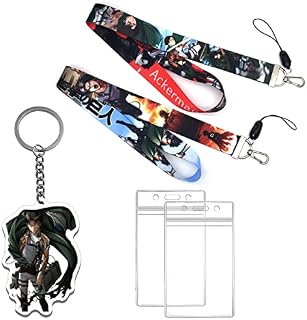 GTOTd Attack on Titan Lanyard with id Holder (2 Pack with Anime Keychains) for Keys String Wallet.Gifts Anime Toys Merch Party Decorations Teens