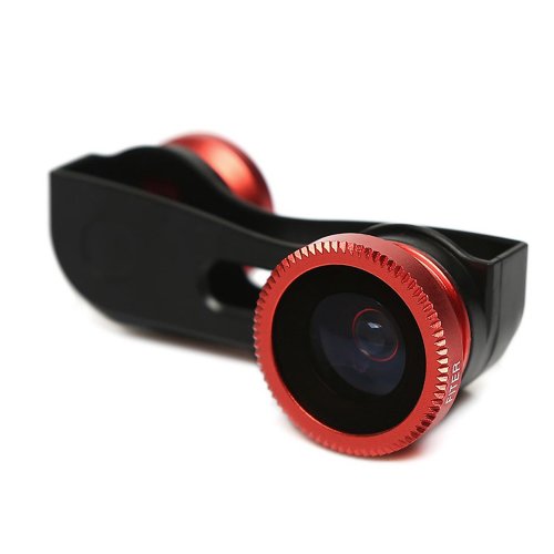 Jkase 3-In-1 Camera Lens Kit Wide Angle Lens + Macro Lens + 180 Fish Eye Lens For Iphone 5 (Red) - Retail Packaging #TOP1