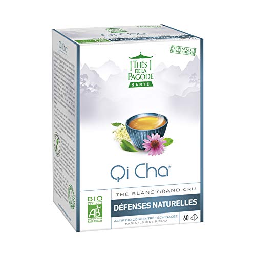 Thés de la Pagode - Thé Qi Cha - Thé Blanc Bio Grand Cru - Booste les Défenses Immunitaires - Aux Arômes Naturels de Bergamote et d’Orange - Boîte de 60 infusettes - 120 Grammes