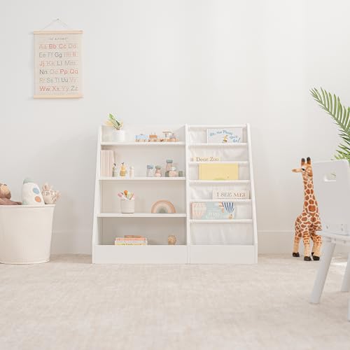 Comfy Cubs Kids Bookshelf 35.2 x 15.7 x 31.5 Inches - Sturdy Plywood Montessori Book Shelf with Soft & Hard Shelves for Toys & Books - Child-Friendly, Easy Access Storage Organizer for Kids - White - Image 3