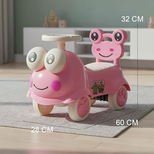 Image of Kermit Ride on Cars for Kids | Portable Kids Car with Music & Toy Storage | Indoor Baby Push Ride-ons with Lights & Safety Backrest | Outdoor Rider Cars for Kid 18+ Months (Pink)