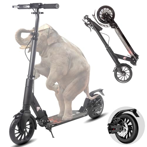 ZQHQKJ Kick Scooter for Ages 6+ Kid, Teens & Adults. Foldable, Lightweight, XXL Big Wheels for Kids, Teen and Adults, 4 Adjustable Levels. Bearing ABEC9, Max Load 240 LBS.,Black