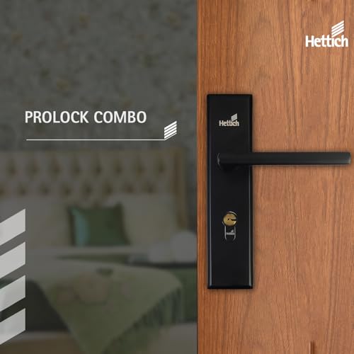 Image of Hettich ProLock Combo Lever Lock Main Door Safety Lock, (Both Side Movable) Mortise Door Lock Handle Set with 3 Brass Key for Home,Office,Hotel | BL Finish | 5 Years Warranty