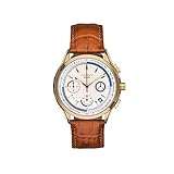 Cauny Reloj Analógico Hombre | Accura Gold Chronograph | Movimiento de Cuarzo | Función Cronógrafo con Fecha | Pulsera de Piel Intercambiable | Resistente al Agua 10 ATM | Hecho en Acero 316L