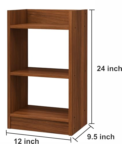 Image of Enigmatic Woodworks Wooden Open Bookshelf Multipurpose for Home Rack Showcase Organizer for Living Room I Study Room I 3-Tier I Finish-Suede DIY(Walnut) 33 * 24 * 61cm