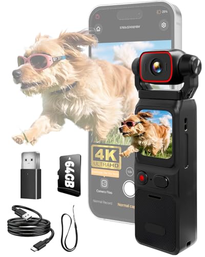 Smynkoa 4K Vlogging Camera, POV Camera with 1.69' Display, 6-Axis Stabilizer & EIS, IP65 Waterproof, 150° Wide-Angle, 1000mAh Battery BodyCam, Pocket Handheld Cam for Travel YouTube Live