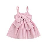 Toddler Baby Girls Sleeveless Dress Front Bowknot Stripe Sling Summer Jumpsuit Princess Casual Romper (Pink, 9-12 Months)