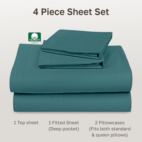 Image of California Design Den Natural 100% Cotton Bed Sheets Full Size Bed Set with Deep Pockets - Soft Sateen Weave, Durable Sheets Teal (Deep Tone)