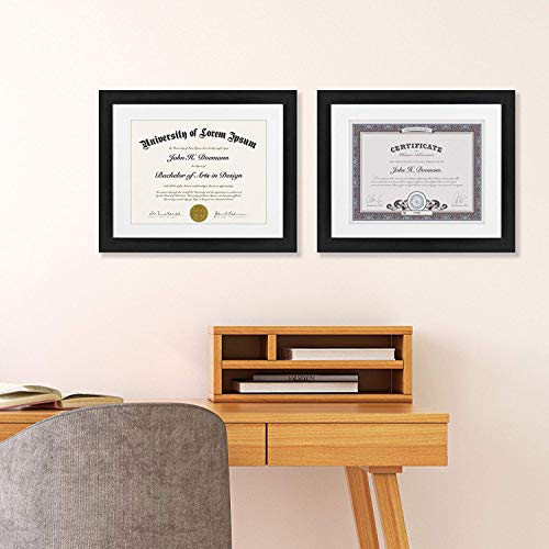 Americanflat 11X14 Diploma Frame In Black - Set Of 2 - Displays 8.5X11 Diplomas With Mat Or 11X14 Without Mat - Shatter-Resistant Glass And Hanging Hardware Included #TOP4