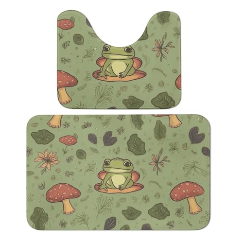 Tapis de bain grenouilles et champignons pour une sortie de douche douce
