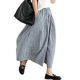 [CCGGOWMM] ワイドパンツ レディース ガウチョパンツ キュロット チェック柄 ズボン 袴パンツ ゆったり ガチョウパンツ オシャレ ボトムス 綿麻 ウエストゴム ポケット付き 大きいサイズ オフィス 日常 春 夏