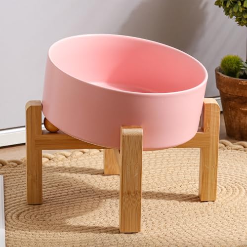 DJJJOOYS Pink Elevated/Raised 15°Tilted Anti Slip Ceramic Dog Bowl for Small/Medium Breeds,Slanted Bulldog Big Face Pet Food Water Feeding Dish with Stand for Cats and Dogs (3.6 Cups/28 OZ) by DJJJOOYS - Image 6