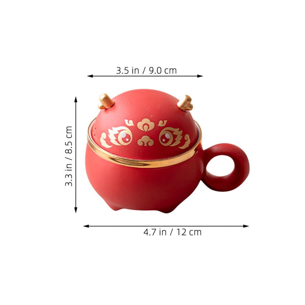 STOBAZA Tazza da Tè in Ceramica 140ml Filtro, Coperchio Rosso