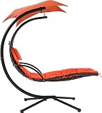 Patio Swing Lounge Chair Hammock Chair w/Waterproof Canopy, Hanging Curved Steel Chaise Lounge Chair