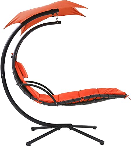 Patio Swing Lounge Chair Hammock Chair W/Waterproof Canopy, Hanging Curved Steel Chaise Lounge Chair Arc Stand Air Porch Stand, Swing Recliner Chair W/Headrest For Garden Backyard Porch Patio Pool #TOP11
