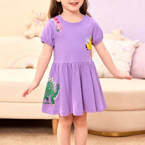 Image of Girls Cotton Long Sleeve Casual Cartoon Appliques Striped Jersey Dresses