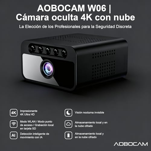 AOBOCAM Cámara Espía 4K Mini WiFi Interior/Exterior - Cámara Espía Oculta con Vision Nocturna/Detección de Movimiento, 2.4GHz, App Móvil (iOS/Android)，Casa/Oficina/Coche - imagen 2