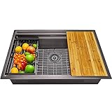 AKDY 30-inch Undermount Kitchen Sink Workstation Ledge Kitchen Sink in Gunmetal Matte Black 30' x 18' x 9' Stainless Steel Single Bowl with Drying Rack & Cutting Board