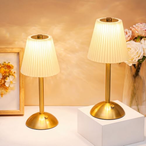 Image of Liliful 1 Pcs Cordless Table Lamp Rechargeable Touch LED Small Gold Portable Battery Operated USB-c Desk Lamp 3 Color Dimmable for Bedroom Living Room Dining (Gold,Beige Cloth Style)