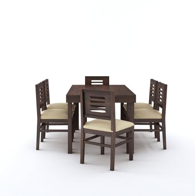 Image of Solid Sheesham Wood Dining Set with Dining Table & Cushioned Chairs | Elegant | Comfortable | Durable & Stylish for Dining Room | Living Room | Home & Office | Hotels Restaurant (brown 29)