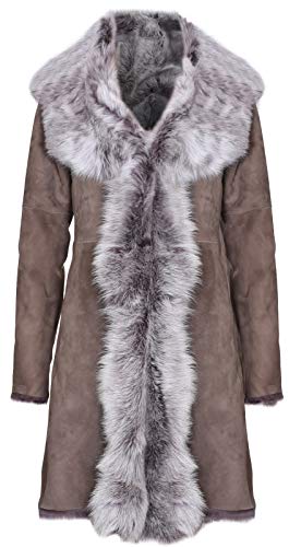Ladies Taupe Women's Real Toscana Sheepskin Leather Suede Jacket Trench