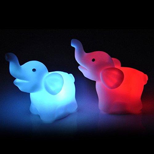Highpot® A Pair Creative 7 Colour Led Light Cute Elephant Shape Bedside Lamp Home Decor #TOP1