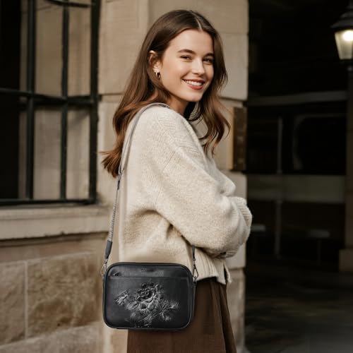 Image of Small Crossbody Purses for Women, Trendy Vegan Leather Crossbody Bag Embossed Travel Shoulder Handbags with Wide Strap