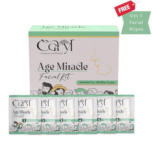 Image of Caryl Age Miracle Facial Kit for Improves Skin Texture,Purifies Skin & Increases Firmness With Bakuchi,Carrot Seed Oil,Lactic Acid|Removes Dark Spot,Collagen Boost|All Skin Types 30g + 5 Facial Wipes