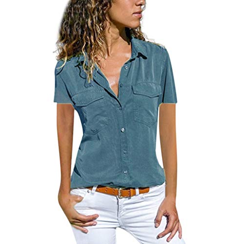 Blusa feminina Limsea com estampa solta e botão, 4 - Blue, Medium