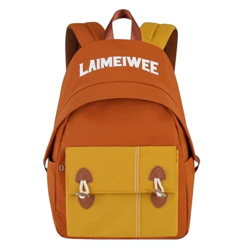Lightweight Travel Backpack for Women, School Backpack for Teen Girls & Boys, Water-repellent Taslon Fabric, Stylish Casual Daypack for College Everyday Use, Fits 14" Laptop, Brown & Yellow