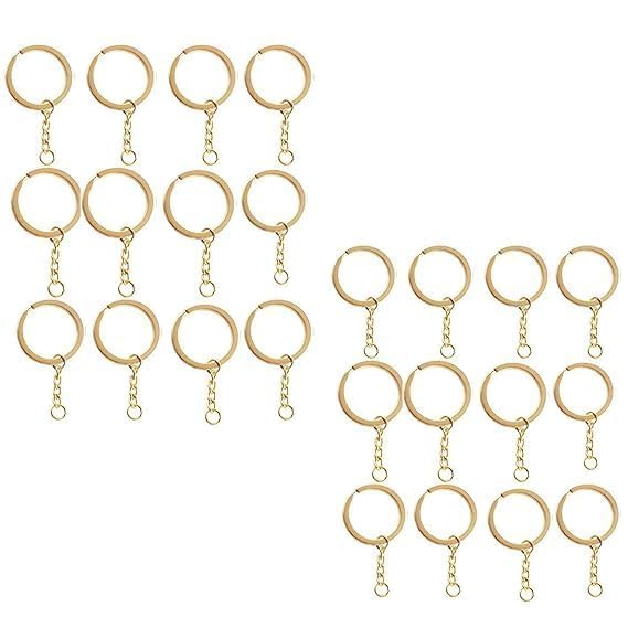 Feeling Well Golden Metal Loops Keyring With Chain - Open Jump Ring Connector for Jewelry Findings, Spring Rings, Art and Craft, DIY, Handbag Keychain Making (20)