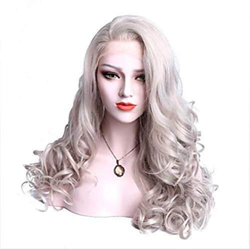 Perruque Lace Front gris foncé ondulée à haute densité 180% pour une raie invisible