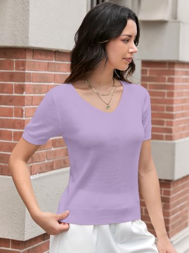 Image of DAIMIDY Women's Short Sleeve Sweaters Lightweight Summer Sweater Casual Knit Pullover Tops