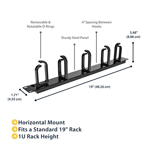 Image of StarTech.com 19 inch Server Rack Cable Management Panel w /D-Ring Hooks - 1U Horizontal or Vertical Wire and Cord Manager - Metal (CABLMANAGER2)