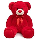WENMOTDY Big Teddy Bear Stuffed Animal Giant Teddy Bear Plush with Red Ribbon Bow Plush Toy Gift for Girlfriend Bride 36 inch Red