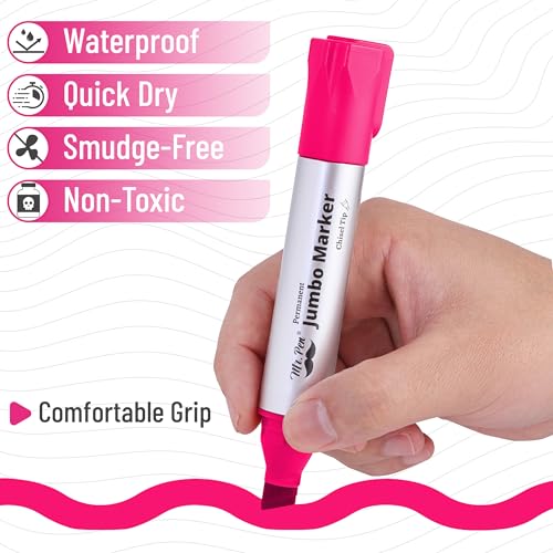Image of Mr. Pen- Jumbo Permanent Markers, 4 Pack, Pink, Chisel Tip, Wide Tip, Large | Thick Permanent Markers for Canvas, Posters Board, Fabric, Window, Glass, Wood, Waterproof, Quick Dry